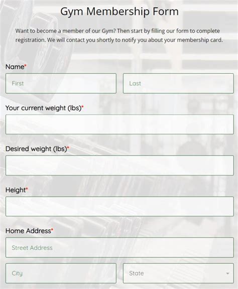 Gym Membership Form Template Example