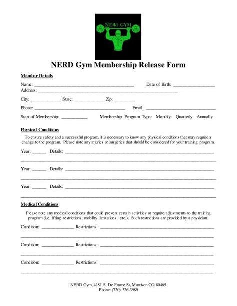 Gym Membership Form Template Word Download