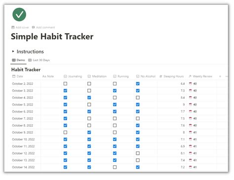 Habit tracker Notion template