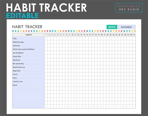 Habit Tracker Template Example 4