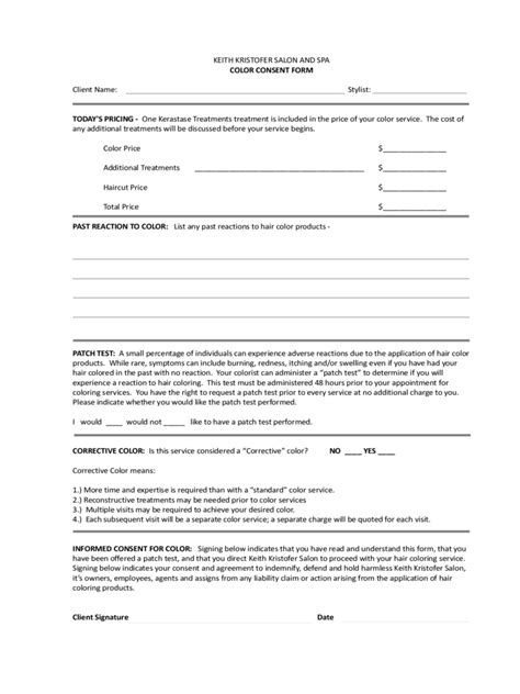 Hair Color Consent Form Template Free