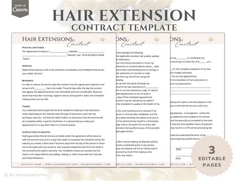 Hair extension contract template example