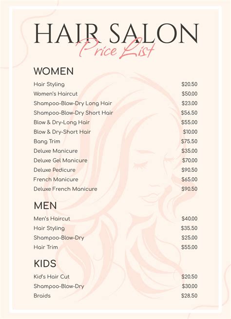 Hair Price List Template Example