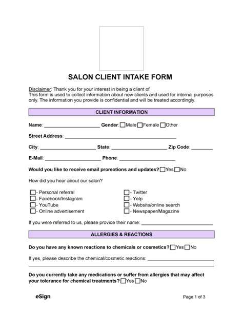 Hair salon client form templates