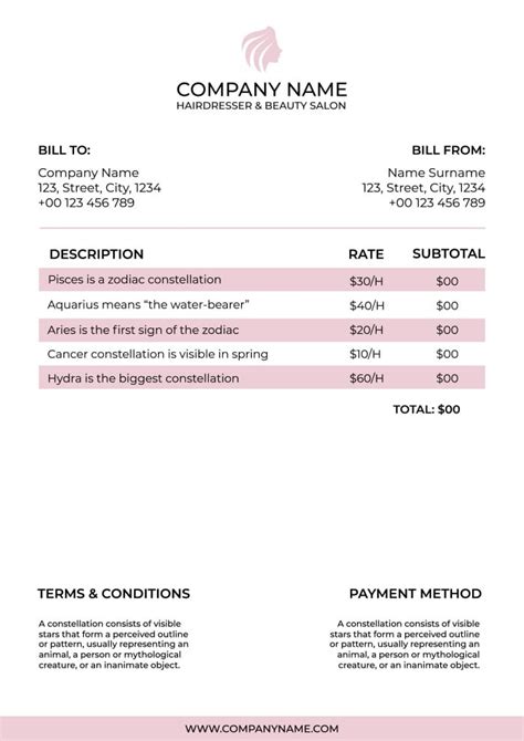 Hair Salon Invoice Template Example