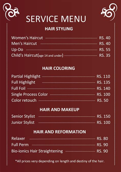 Hair Salon Menu Design Templates