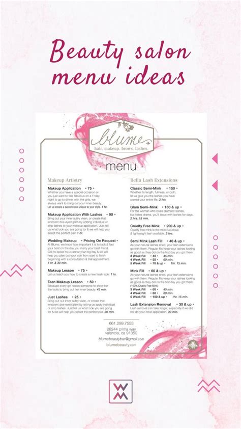 Hair Salon Menu Ideas Inspiration