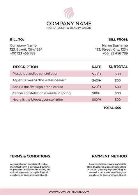 Hair Salon Receipt Template Example