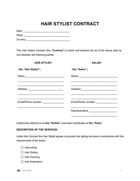 Hair stylist contract template 3