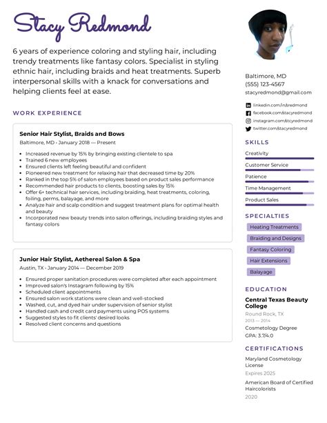 Hair Stylist Resume Template Example 2