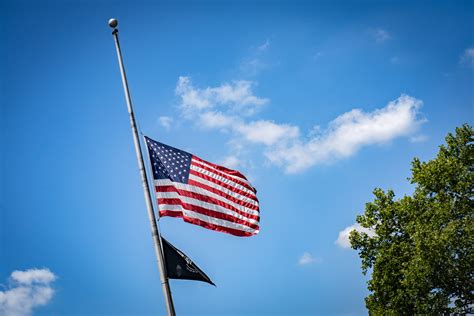 A flag flying at half-mast