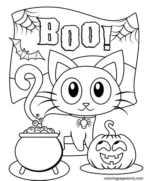 Halloween cat coloring pages for kids