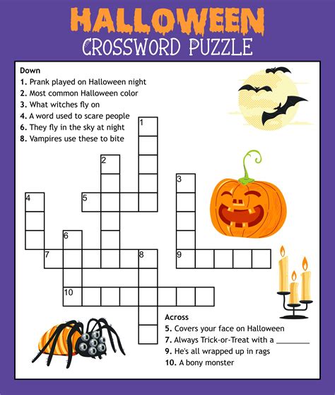 Halloween crossword printables with jack-o-lanterns and ghosts