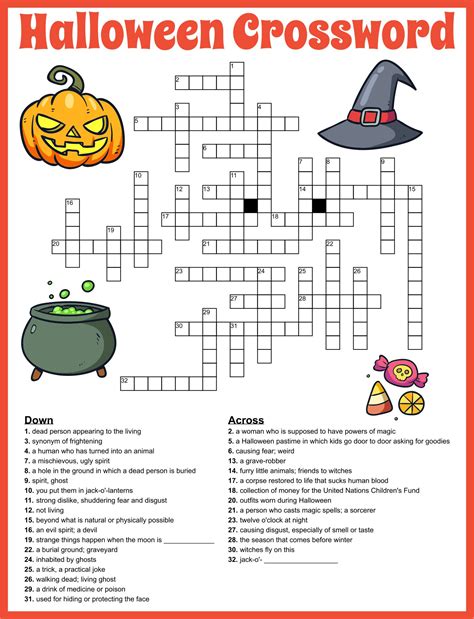 Halloween crossword printables gallery featuring a witch and monster