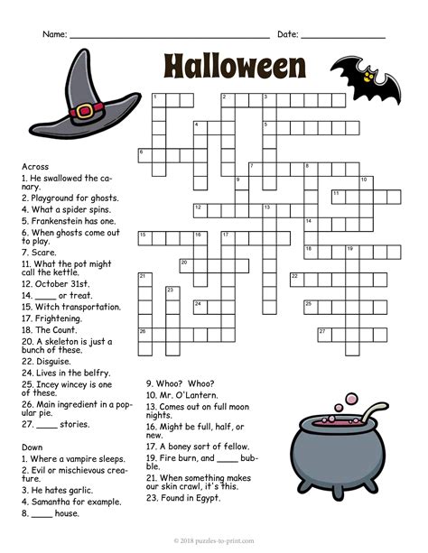 Halloween crossword printables gallery featuring a pumpkin and candy