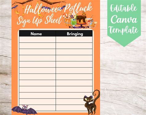 Halloween Potluck Sign-up Sheet Template 2