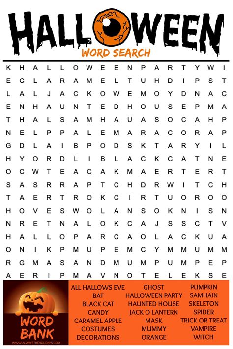 Halloween Word Search Printable