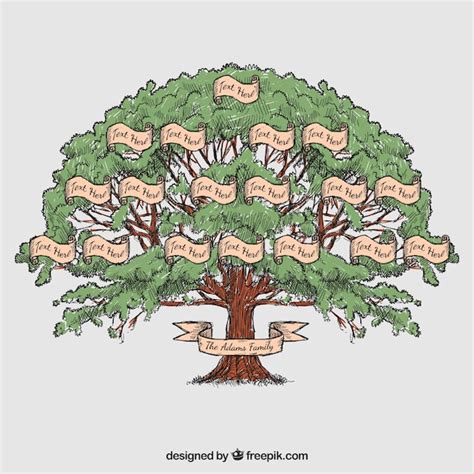 A hand-drawn family tree with colorful illustrations and symbols