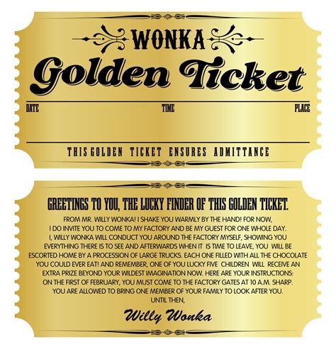 Hand-drawn Willy Wonka Golden Ticket