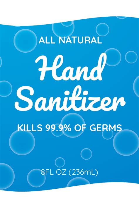 Hand sanitizer label with instructions template