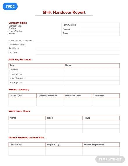 Handoff shift report template for comprehensive reporting