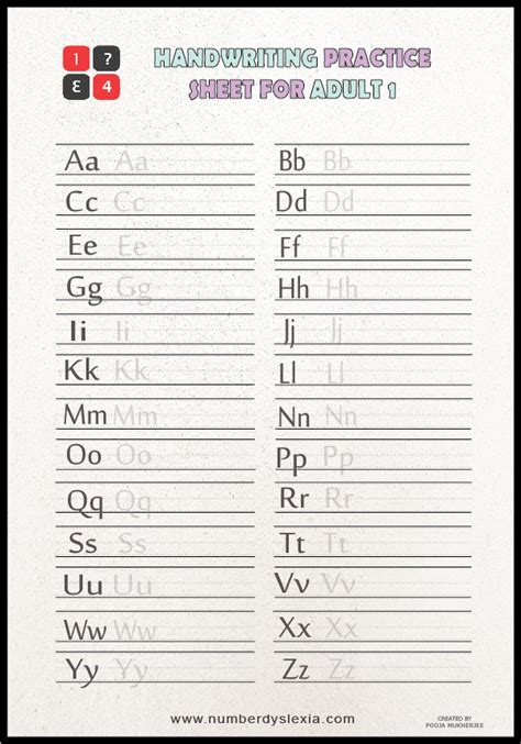 Handwriting practice sheets for adults