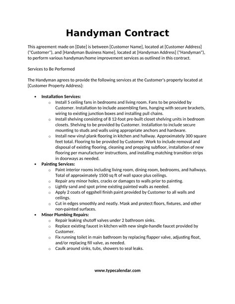 Handyman Contract Template Example