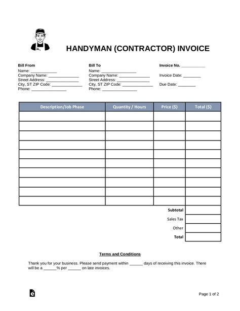 Handyman Invoice Template Sample