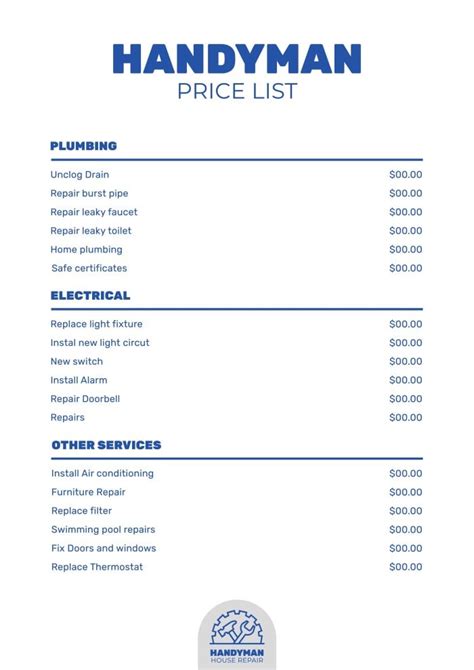 Handyman price list template Doc