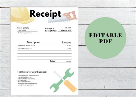 Handyman Receipt Template Forms