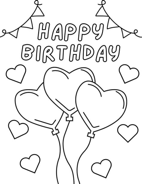 Happy birthday coloring page with balloons