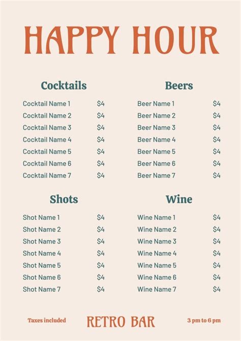 Happy Hour Menu Template Tools