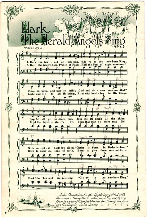 Hark The Herald Angels Sing Vintage Sheet Music