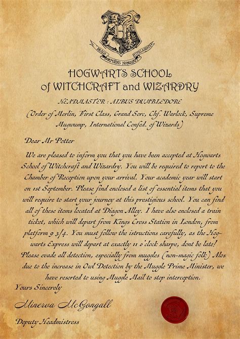 Harry Potter Acceptance Letter Printable Template