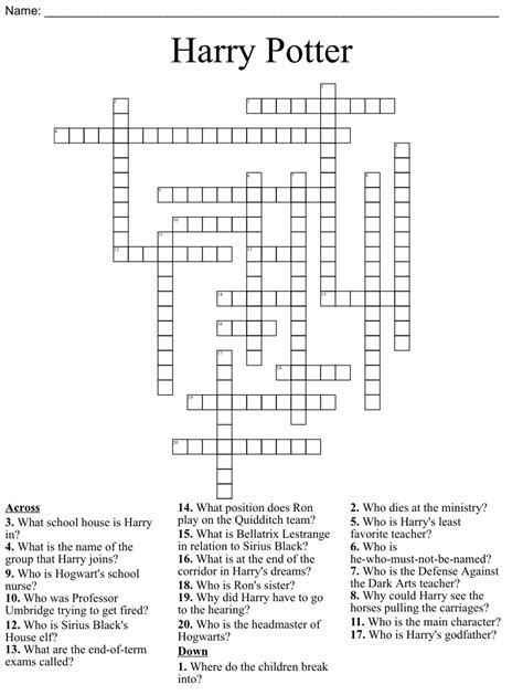 Harry Potter Character Crossword Puzzle