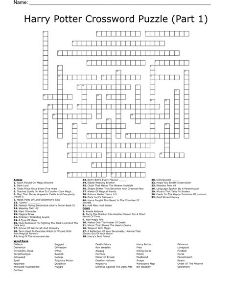 Harry Potter Crossword Puzzles for Adults