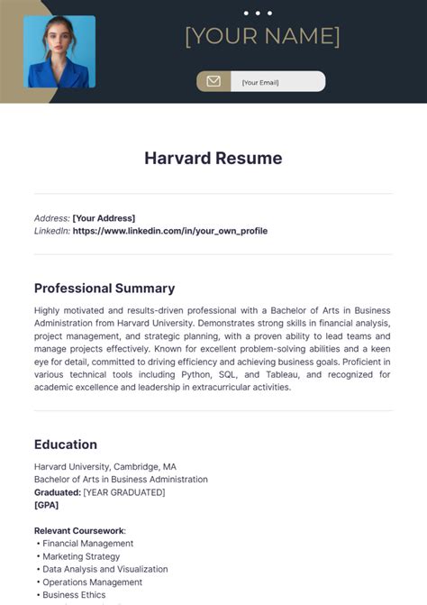 Harvard Resume Template 1