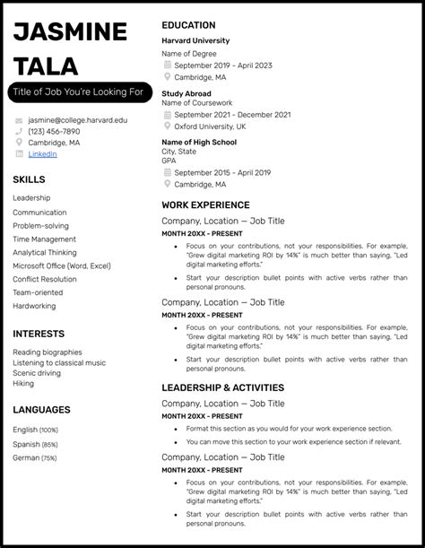 Harvard Resume Template Google Docs