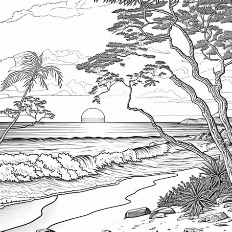 Hawaii beach scenes coloring pages for kids