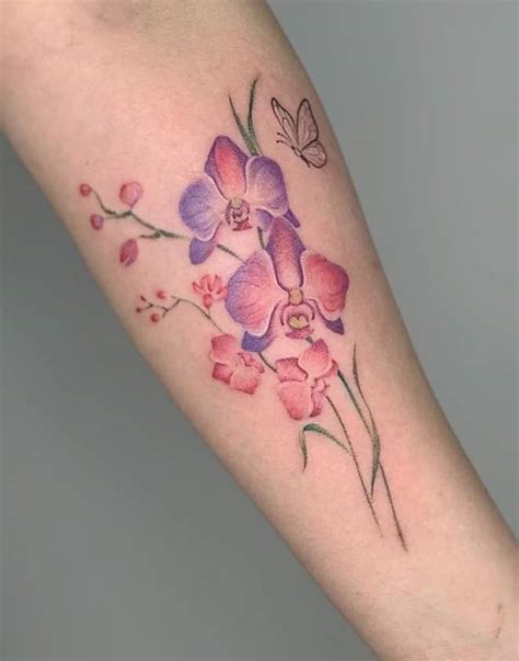 A detailed orchid tattoo on the arm