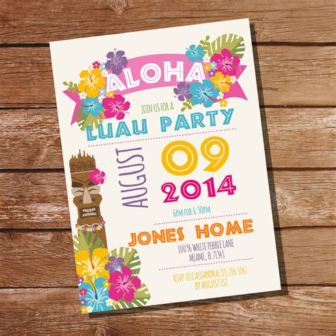 Hawaiian Themed Party Invitations