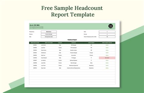 Headcount reporting template