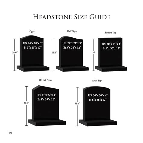 Headstone shapes and sizes