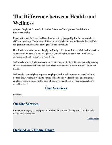 Health and Wellness