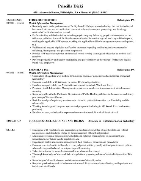 Health information manager resume template