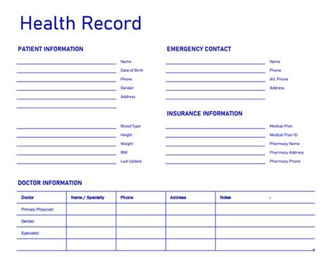 Health Record Template