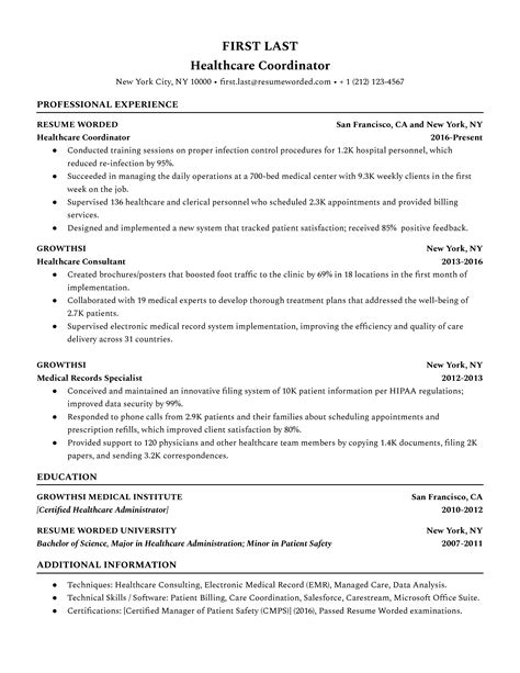 Healthcare Administrator Resume Example