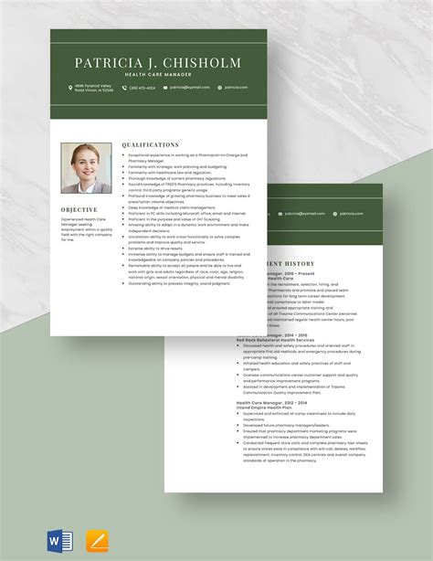 Healthcare manager resume template