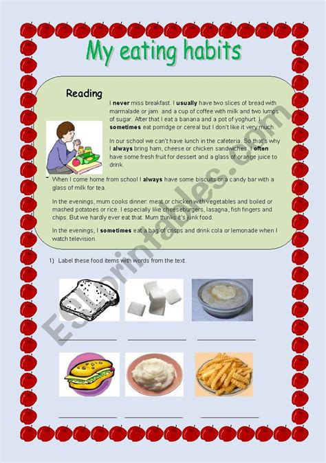 Healthy Eating Habits Worksheets