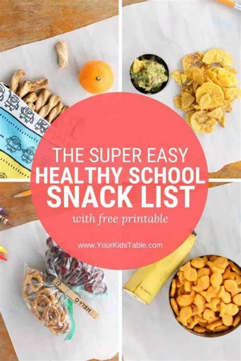 Healthy Snacks For Kids Printable